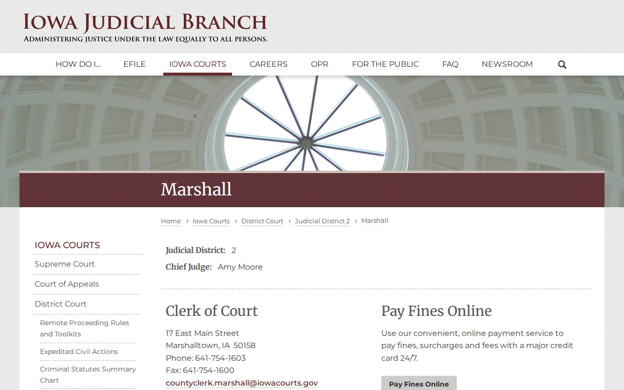 Marshall County court directory for warrant case questions