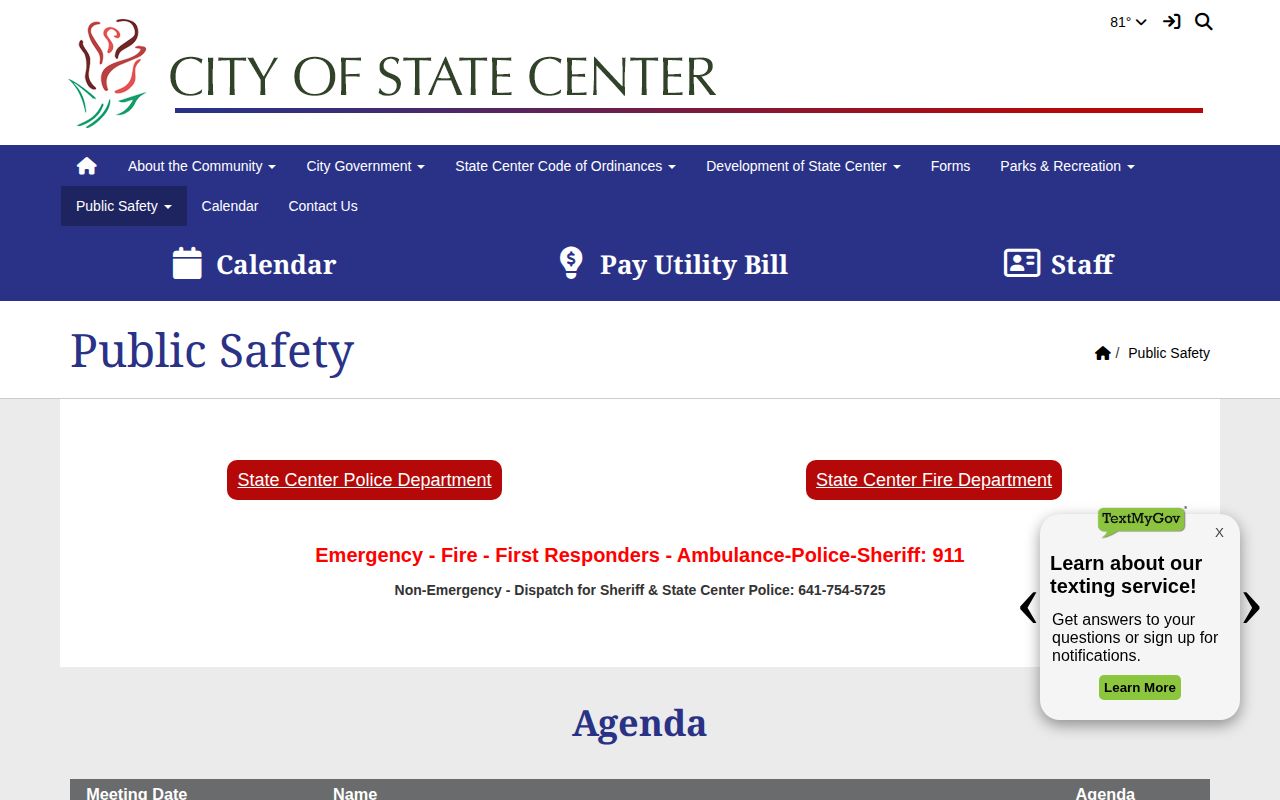 State Center public safety and Marshall County arrest dispatch information